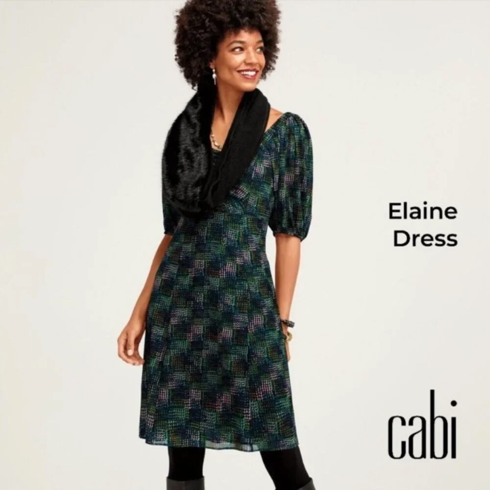 Elaine Puff Sleeve Multicolored Dot Mesh Midi Dress in Green‎ Size XS